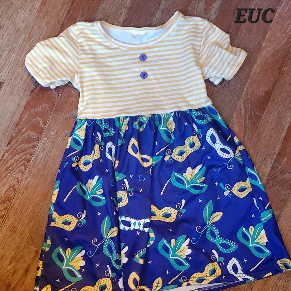 🎭 MilkSilk Mardi Gras Dress | Size 4T EUC 💜💛💚